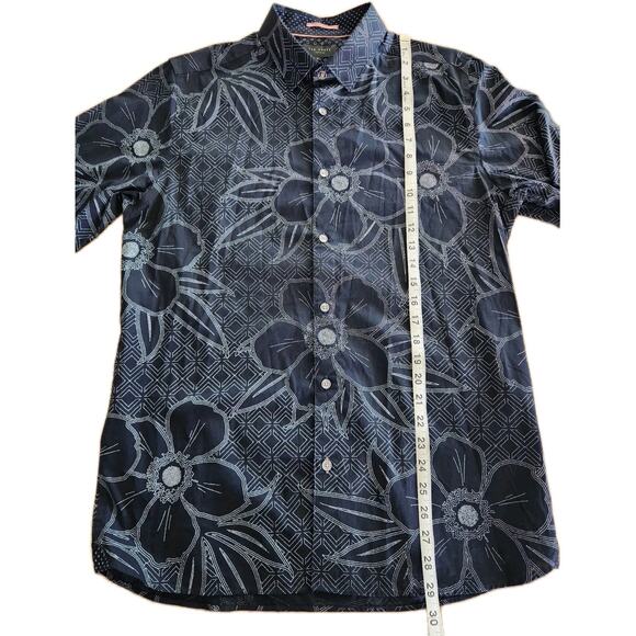 Ted Baker Men Floral Long Sleeve Collar Shirt Size 4 US L Navy Print Geometric - Picture 7 of 7